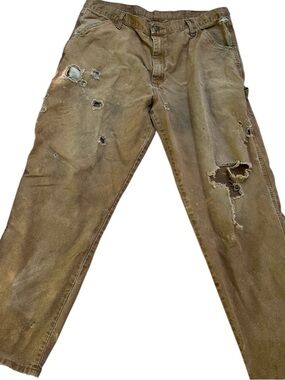 Vintage Rustler Workwear Pants Denim Jeans Thrashed Distressed 38x32 Mid Wash